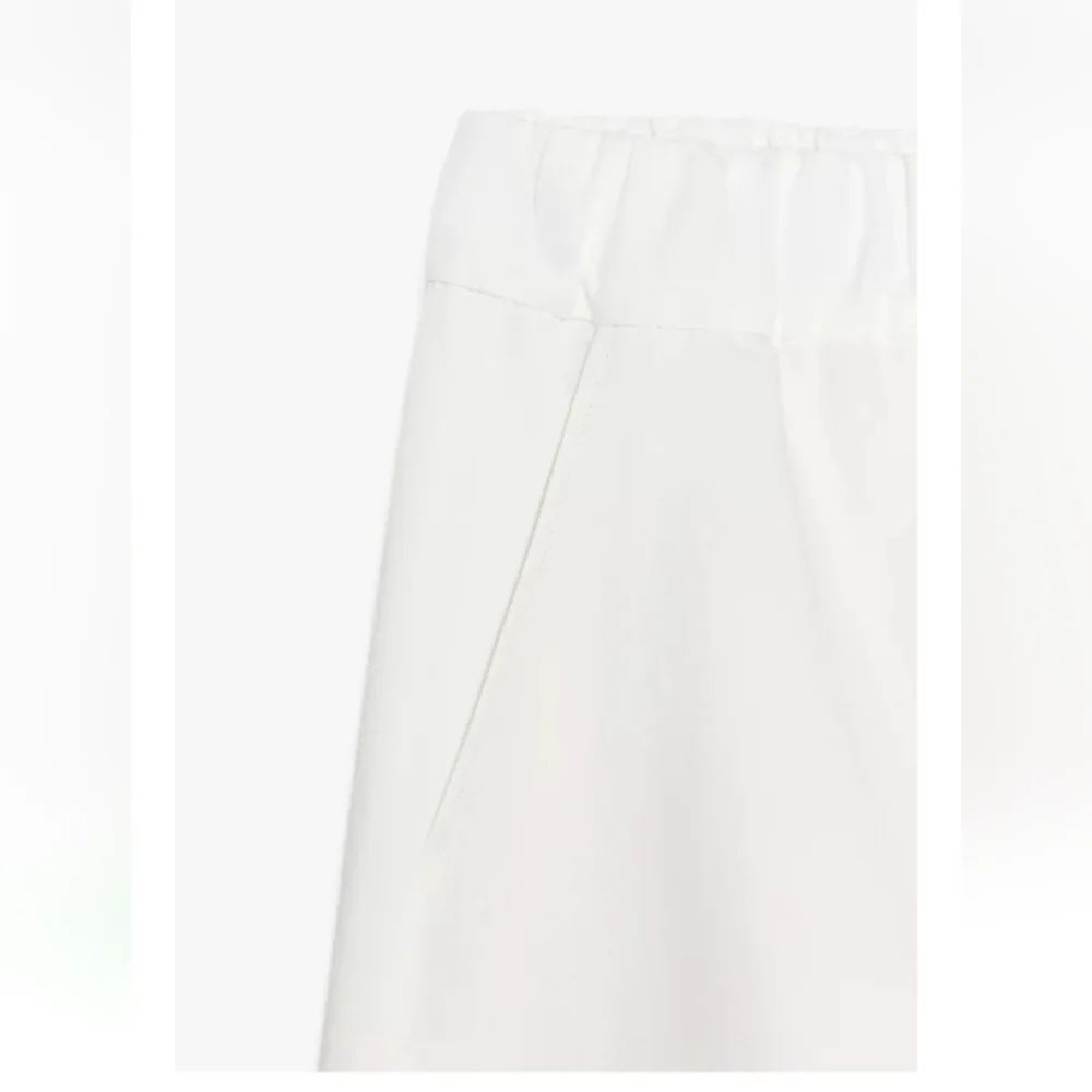 Zara Zw Collection Ecru Linen Volume Wide-Leg Crop Pants Sz-S